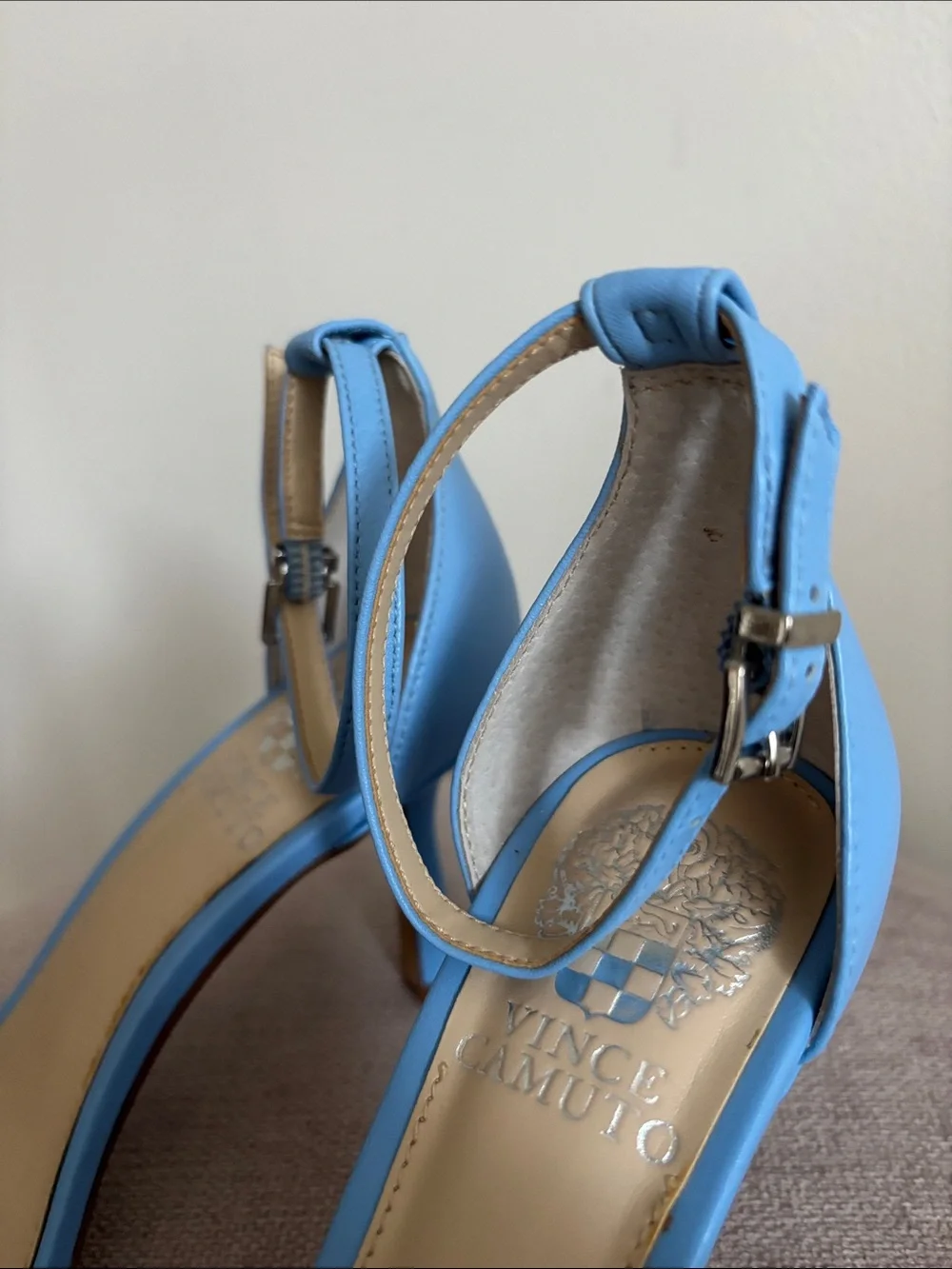 Vince Camuto Light Blue Square-Toe Ankle-Strap Block Heels